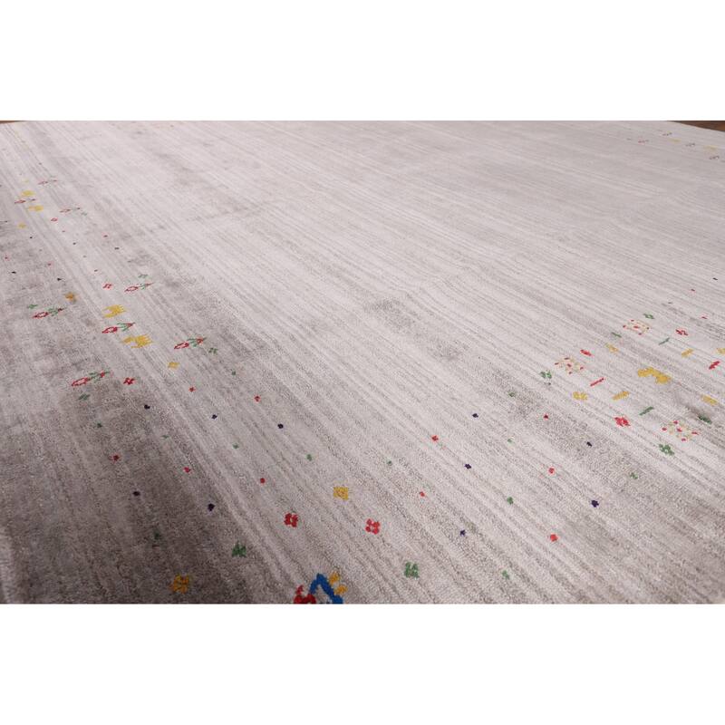 Striped Gabbeh Oriental Square Area Rug Handmade Silk Carpet - 7'11" x 7'9"