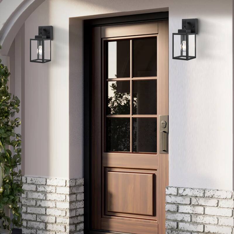 11"H 1-Light Matte Black Outdoor Wall Lantern Sconce (2-Pack)