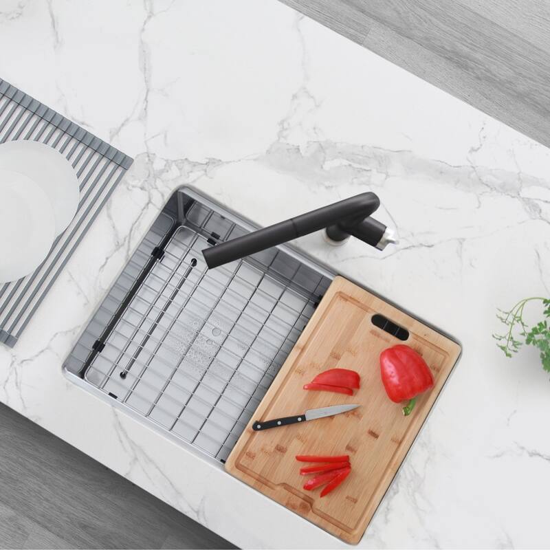 STYLISH 27 inches Workstation Single Bowl Undermount 16 Gauge Stainless Steel Kitchen Sink with Built in Accessories Handmade