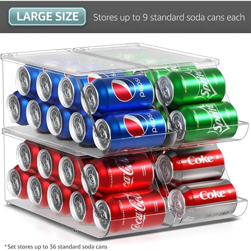 Fridge Bins Soda Can Organizer with Lid - 4PK