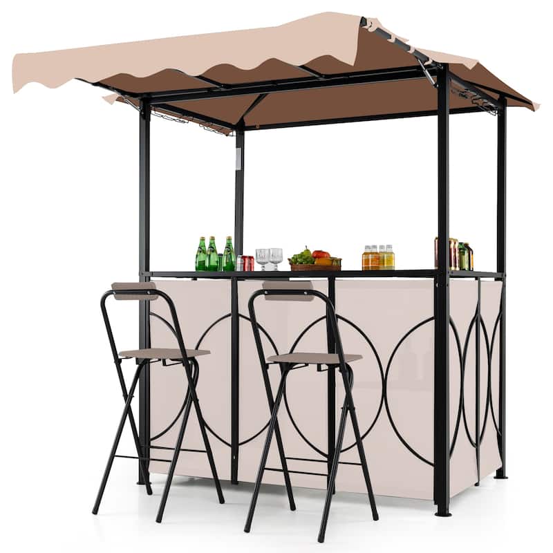 Gymax 3-Piece Outdoor BBQ Canopy w/ Bar Table & 2 Foldable Bar Chairs
