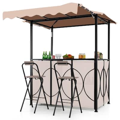 Gymax 3-Piece Outdoor BBQ Canopy w/ Bar Table & 2 Foldable Bar Chairs