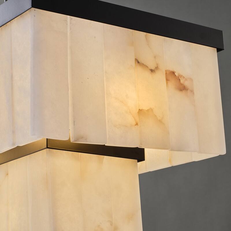 Elegant layered alabaster chandelier with natural stone panels