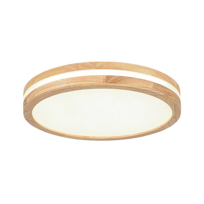Coastal-style Circular Nested Halo Wood Dimmable LED Flush Mount - 15.7 in