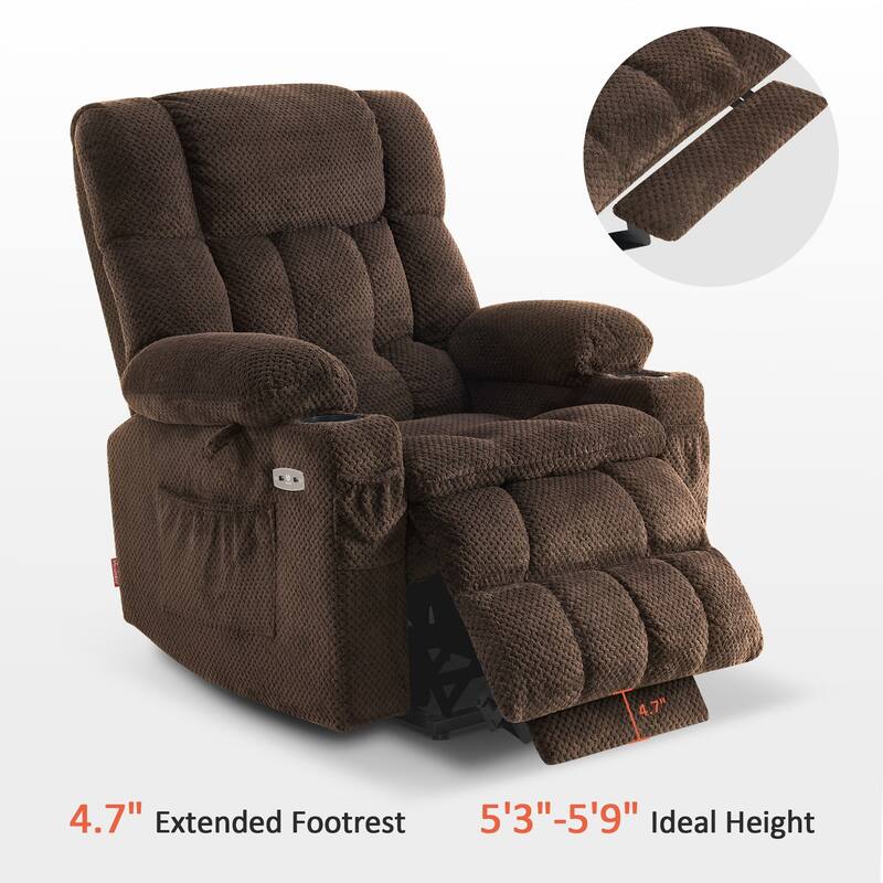 MCombo Medium Dual Motor Power Lift Recliner Chair Infinite Position, Massage and Heat, Extended Footrest, Fabric 7890
