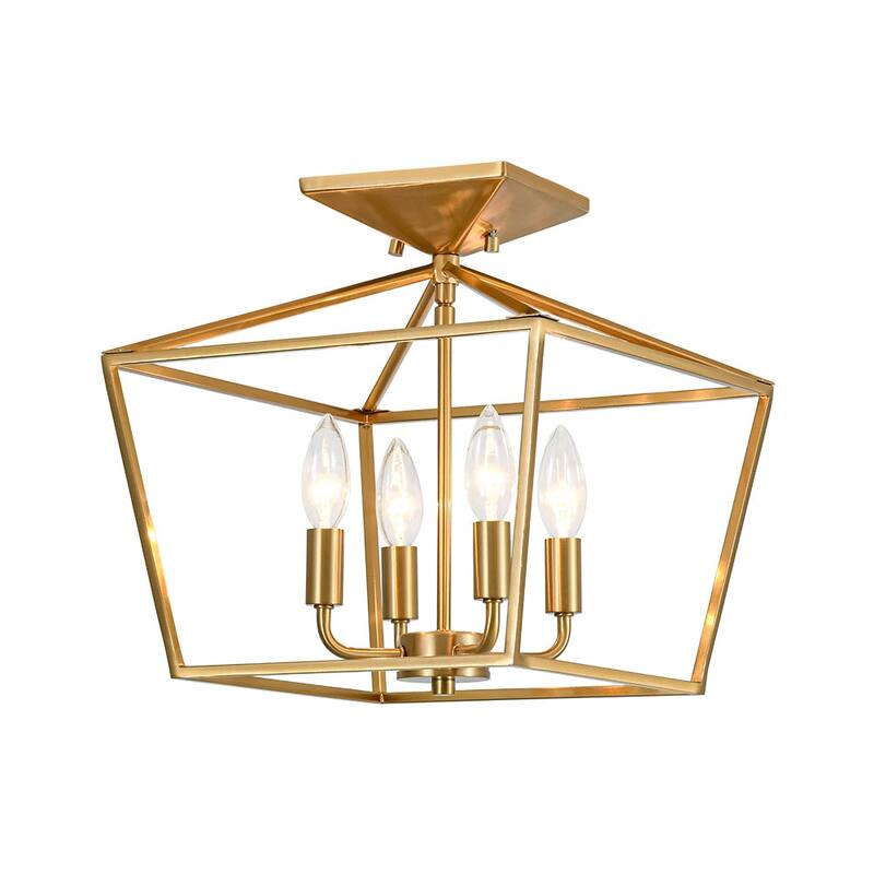 French Country Candle Iron Square Cage Semi Flush Ceiling Lantern