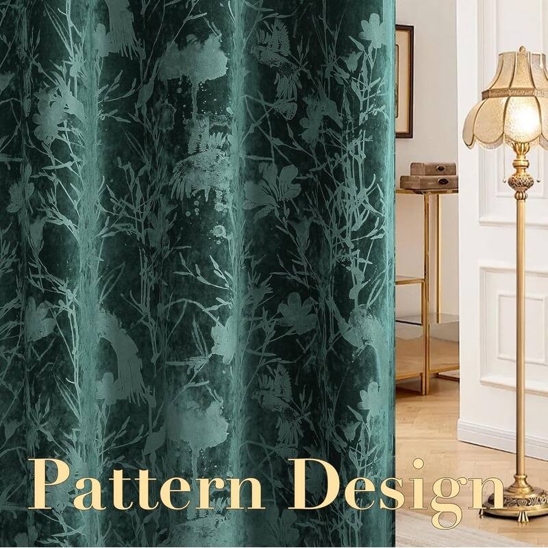 Bedroom Thermal Insulating Birds and Lotus Floral Pattern Curtains 96 Inches
