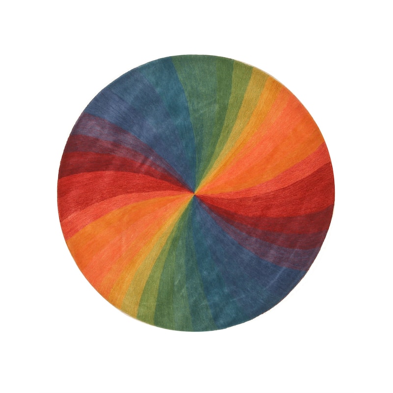 Lollipop Hand-Tufted Wool Contemporary Swirl Rug, 4' Round, Colorful Modern Design - L