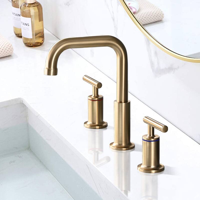 Widespread Double Handle Bathroom Faucet with Pop Up Drain - Brushed Gold