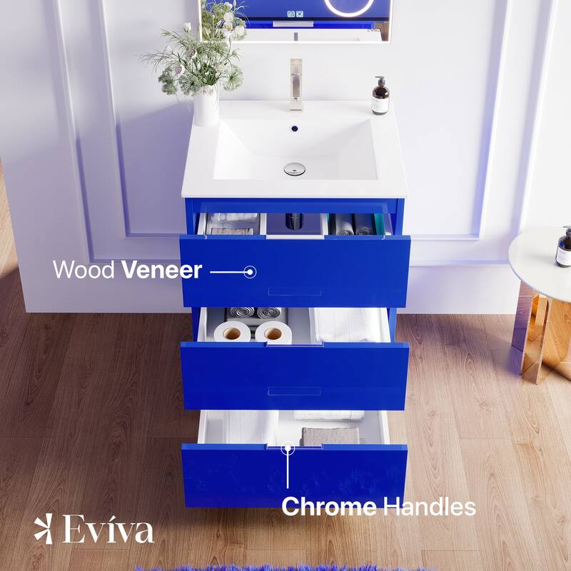 Eviva Malmo 24"W Blue Bath Vanity with Porcelain Integrated Sink