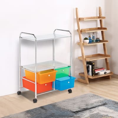 Rolling Storage Cart w/ 4 Drawers 2 Shelves Metal Rack Shelf