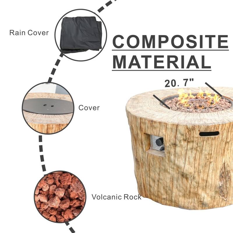 Outdoor Funiture Set with Terrafab Composite Fire Pit Table and PE Rattan Chairs