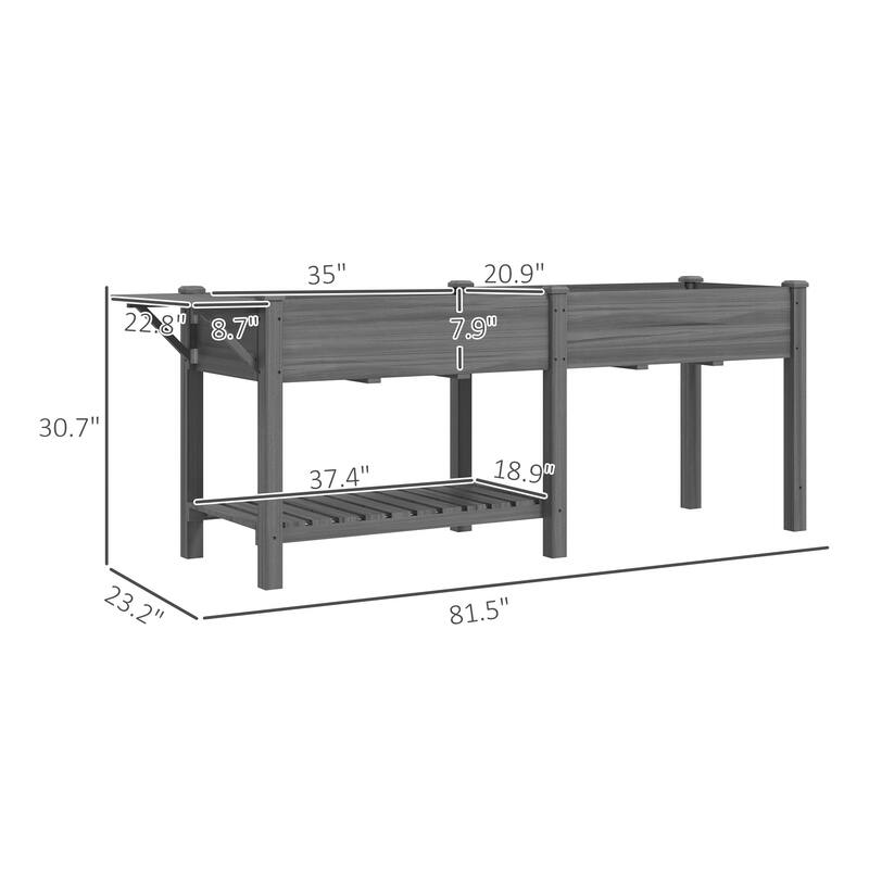 Fir Wood Raised Garden Bed with Bottom Shelf and Moisture-Retaining Liners Foldable Side Table - 81.5" W x 23.2" D x 30.7" H