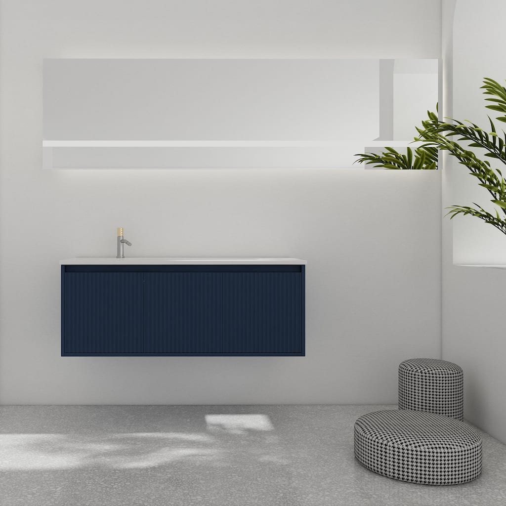 48 Inch Plywood Wall Mounted Bathroom Vanity Set with Integrated Drop-Shaped Resin Sink