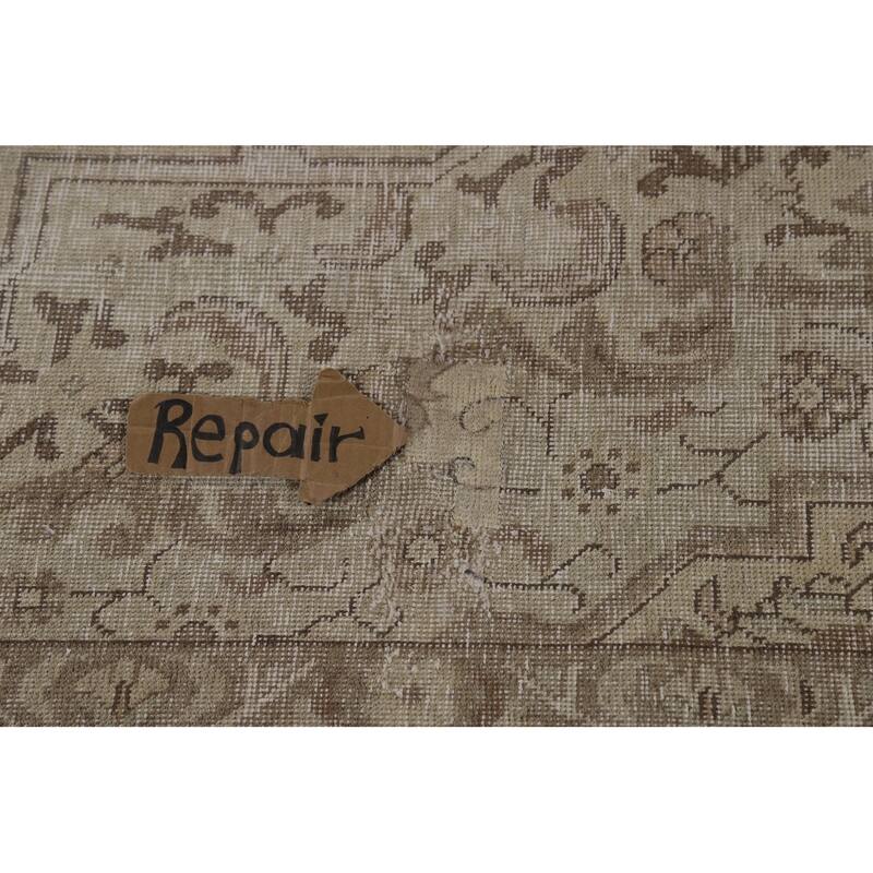 Tabriz Persian Vintage Area Rug Handmade Beige Wool Carpet - 9'4" x 12'10"