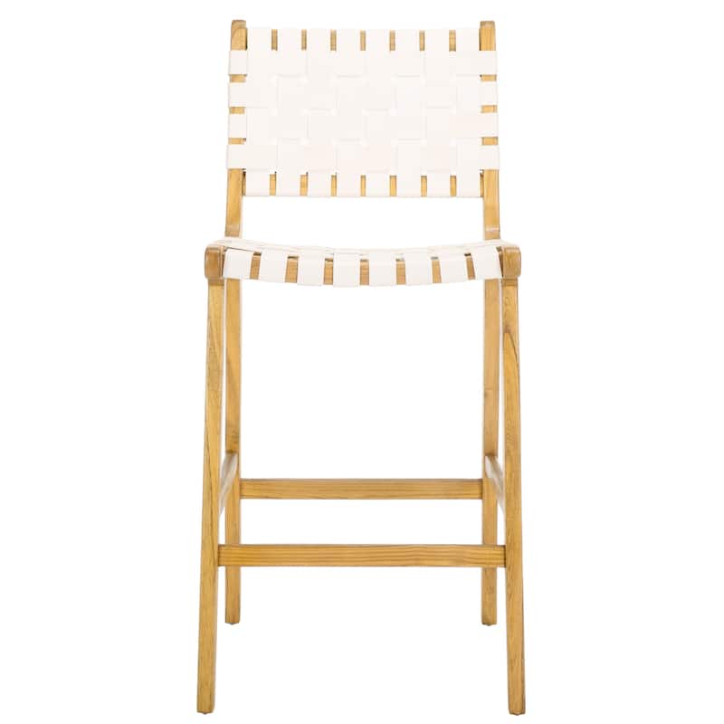 SAFAVIEH Home Adah 27-inch Leather Counter Stool - 20"Wx20"Dx41"H - White/Natural