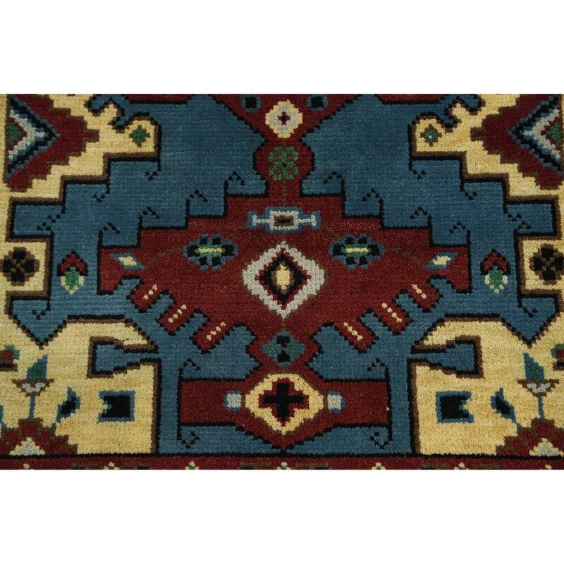 Hand-knotted Traditional Wool Blue Geometric Oriental Area Rug - 5' 11'' X 4' 0''