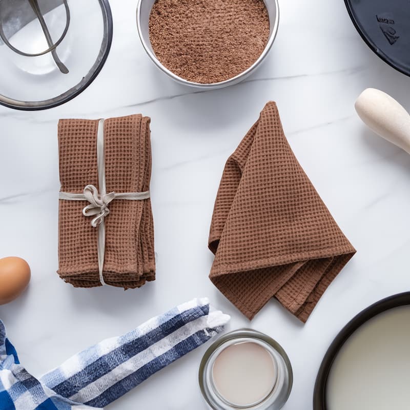 Woven Linen and Cotton Waffle Dinner Napkins - Terracotta