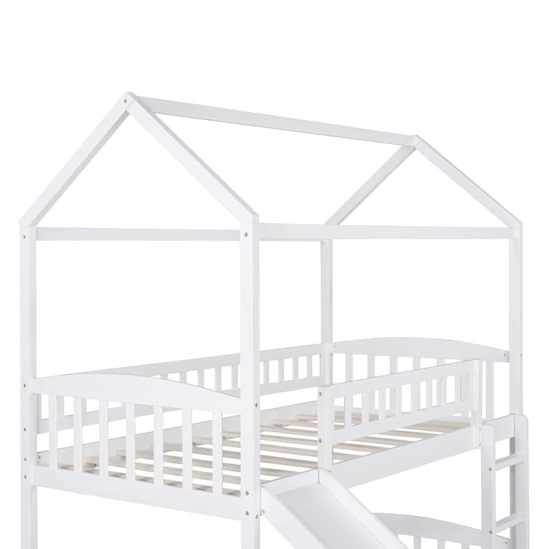Twin Over Twin Bunk Bed with Slide, House Design Loft Bed with Funny ...