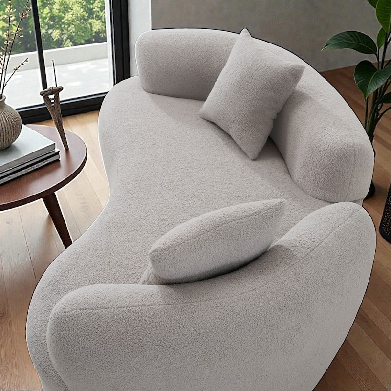 66.93 Inch Curved Loveseat Compression Sofa, Teddy Velvet No Assembly Couch for Small Spaces Apartments