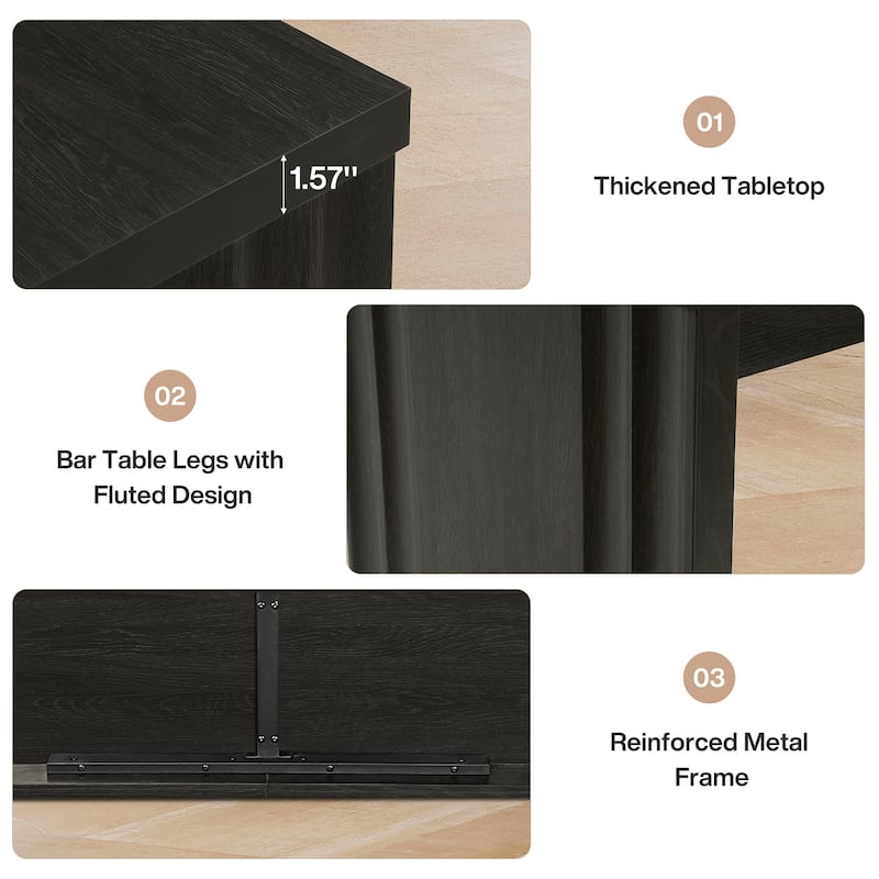 63 Inch Bar Table with Footrest, Black - 63" L x 19.69" W x 35.43" H