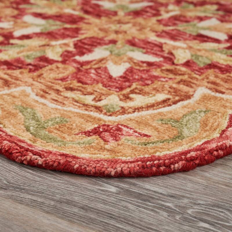 Suino Traditional Red Floral Hand-Tufted Wool Indoor Round Area Rug by Sevita