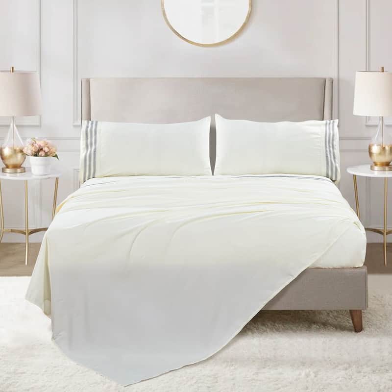 Serenta 4-piece Luxury Embroidered Bed Sheet Set - Queen - Ivory