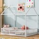 preview thumbnail 1 of 12, Full Size Metal Bed with House Frame Featuring Roof, Perimeter Fence, and Access Door, Durable Sturdy Construction White