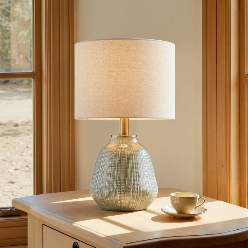 KAWOTI Dark Green Ceramic Table Lamp with Beige Shade 18 Inch - D11"x H18"