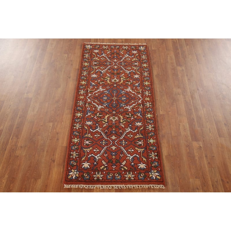 Geometric Oushak Oriental Area Rug Hand-knotted Wool Carpet - 2'7"x 5'10"