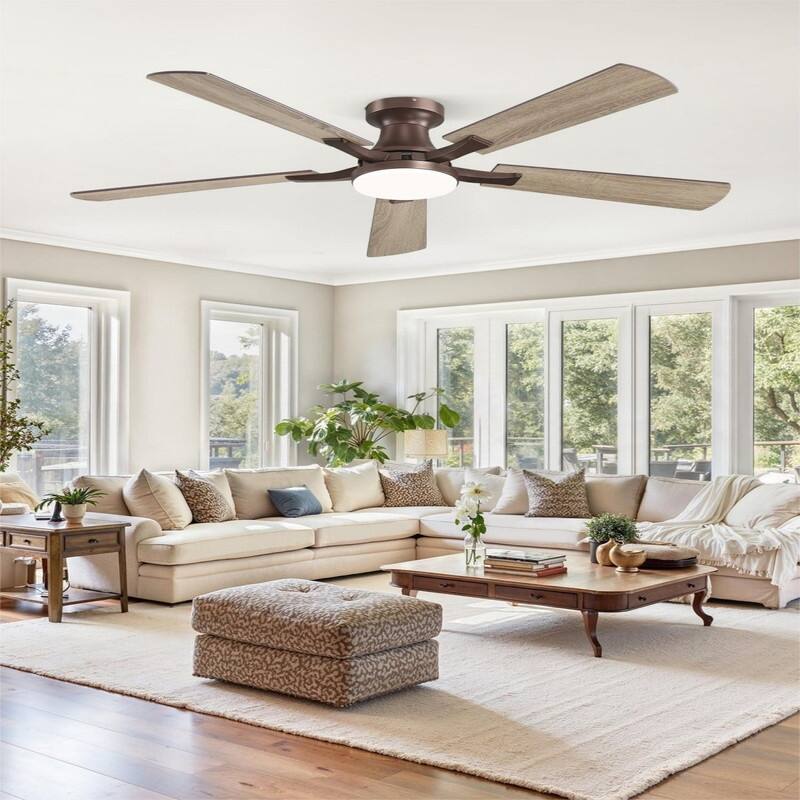 20W Dimmable LED Ceiling Fan with Light, App & Remote Control, Flush Mount Low Profile, Quiet Reversible Motor for Bedroom