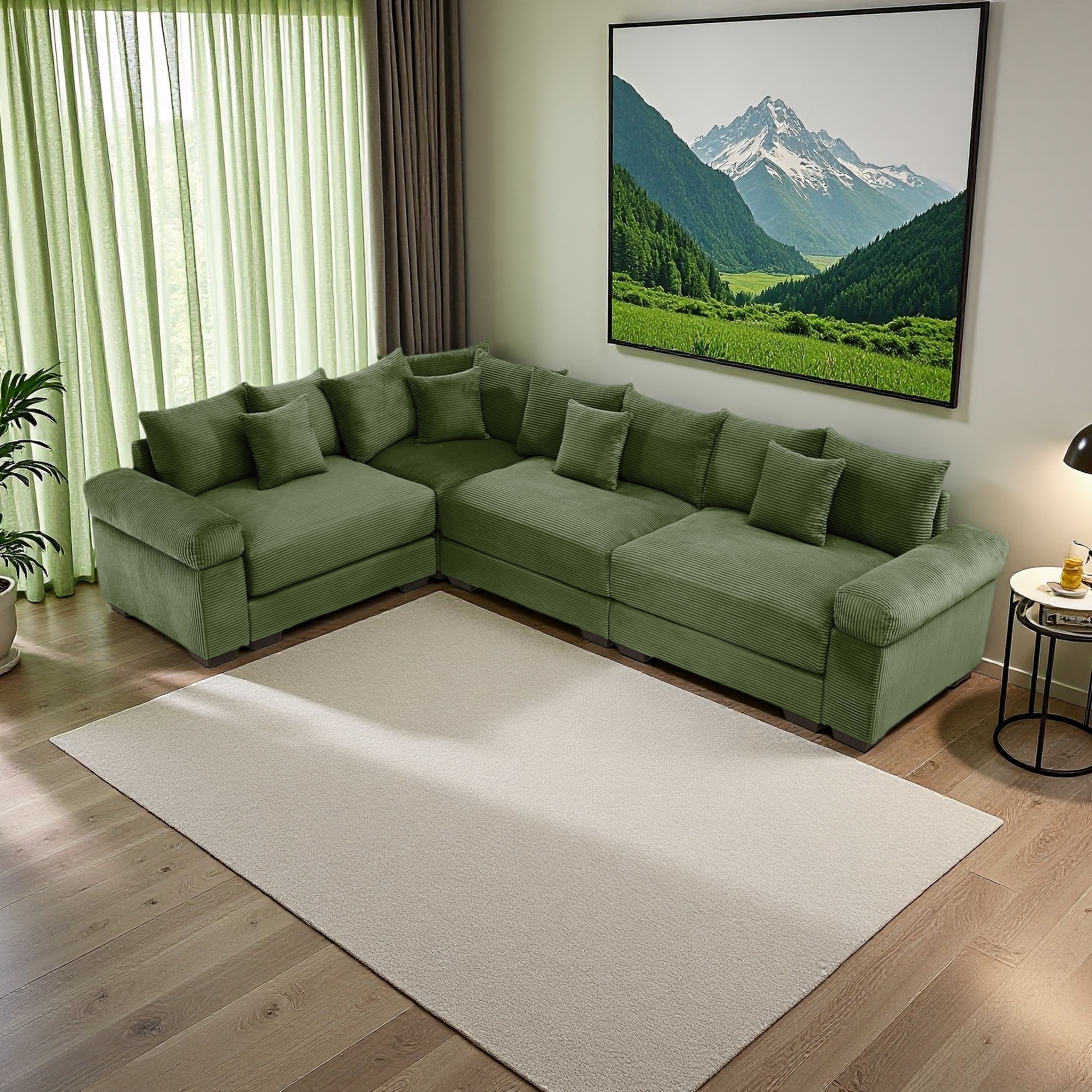 116.9" Corduroy Modular Cloud 4-Seater Sectional Sofa with 13 Pillows