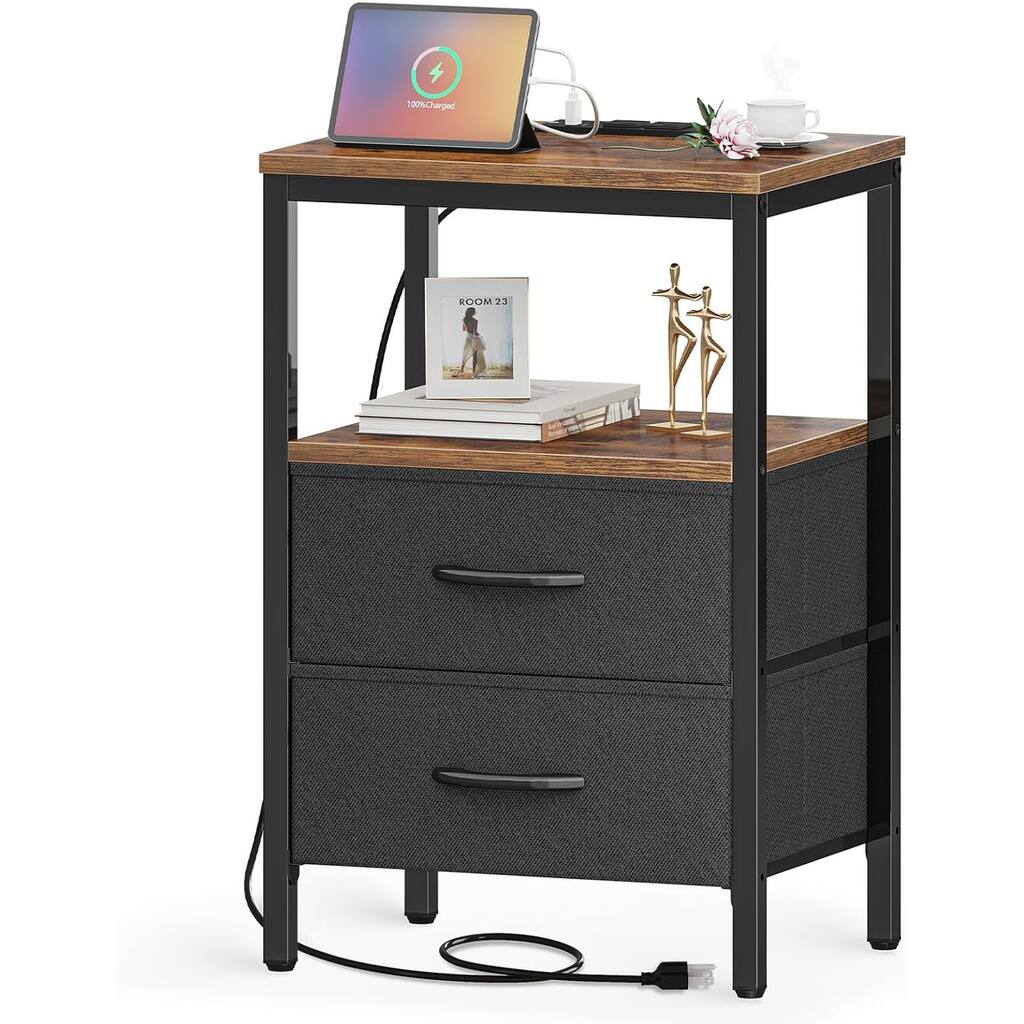 Nightstand with Charging Station withTable with USB Ports 11.8"D x 15.7"W x 23.6"H