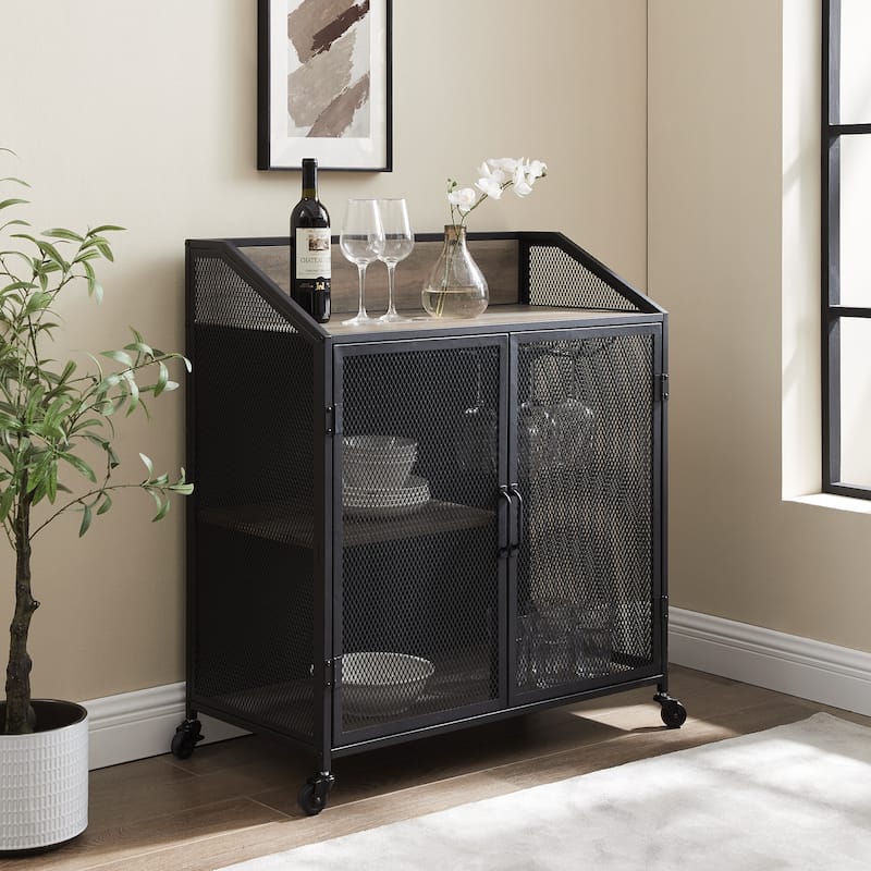 Walker Edison Pierpont Industrial Mesh Bar Cabinet