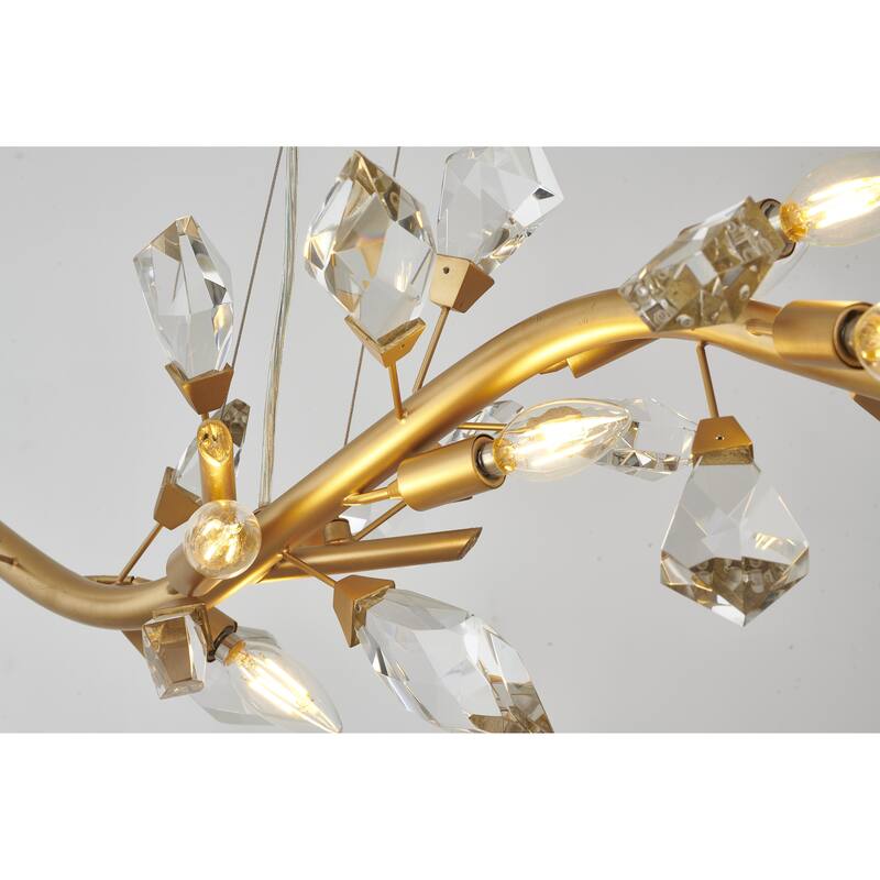 12-Light Gold Branch Chandelier With Clear Crystal Petals
