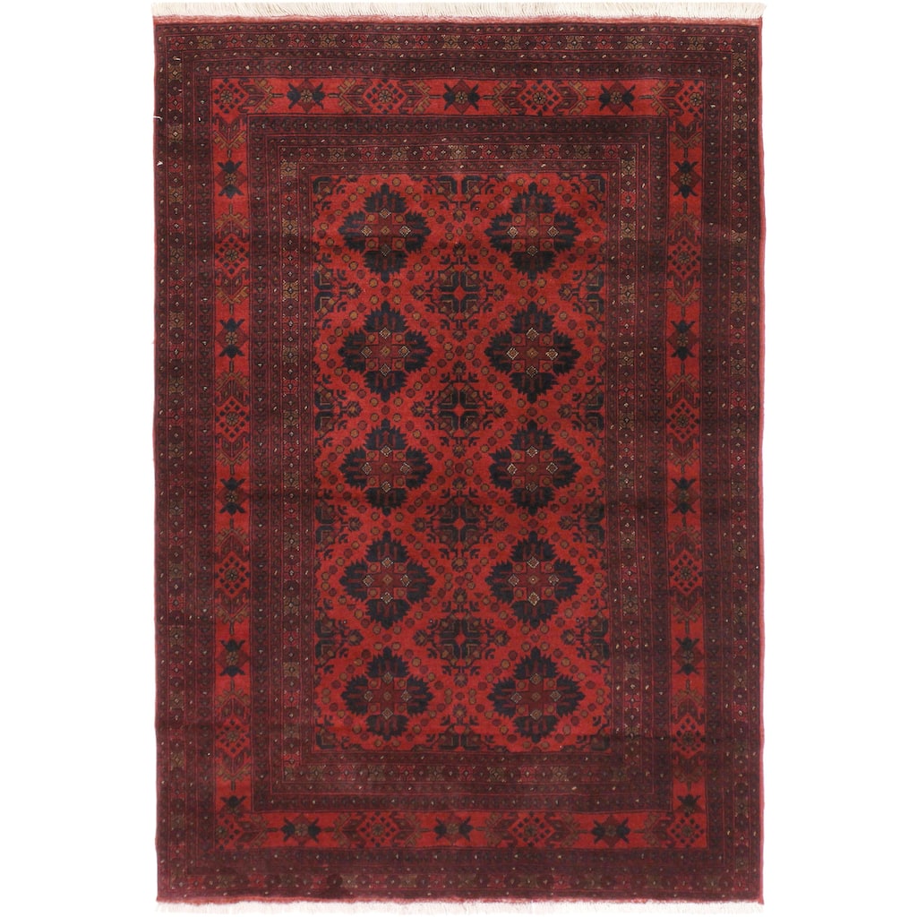 Tribal Biljik Khal Mohammadi Bishop Red/Black Rug - 4'3'' x 6'7''