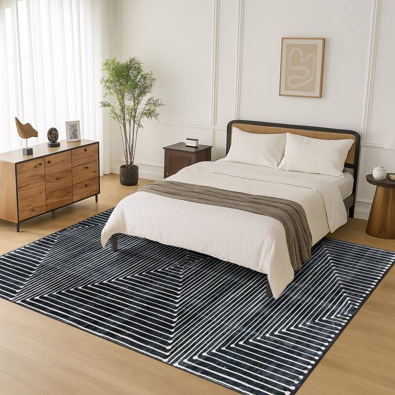 World Rug Gallery Bohemian Stripes Washable Non-Slip Area Rug