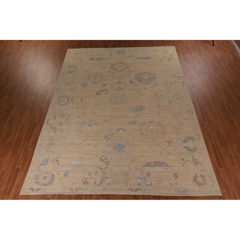 Vegetable Dye Oushak Turkish Area Rug Hand-Knotted Orange Wool Carpet - 10'6"x 13'10"
