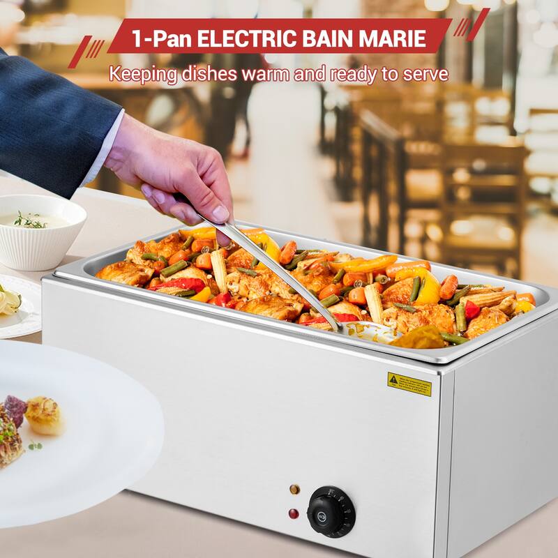 21QT Electric Commercial Food Warmer, Stainless Steel Bain Marie Steam Table Countertop Soup Station for Parties Buffet