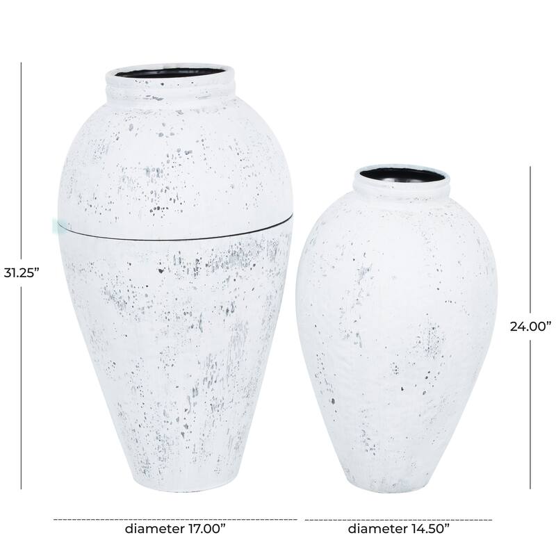 White Metal Tall Distressed Pot Floor Decorative Vase (Set of 2)