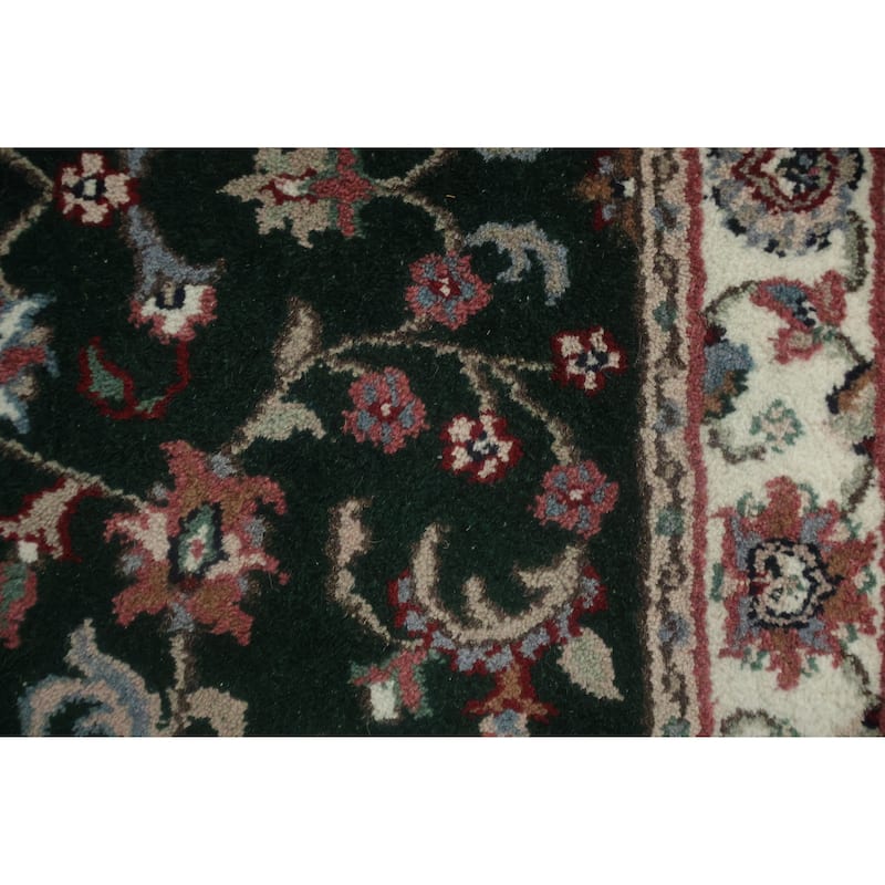 Hand Knotted Oriental 100% Wool Carpet Traditional All-Over Green Kashan Runner Rug - 8' 1'' X 2' 6''