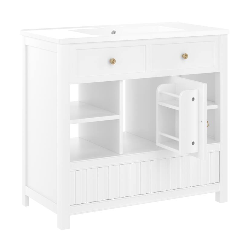 36" Bathroom vanity with sink, multi-functional bathroom cabinet with doors and storage shelves, featuring drawers