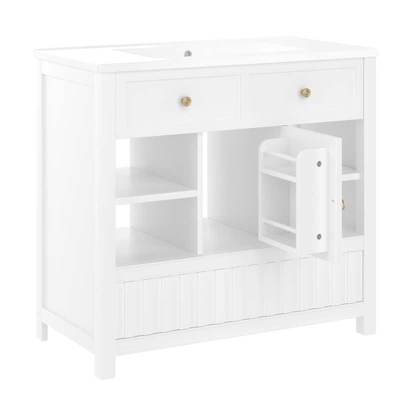 Roomfitters 36 Inch Bathroom Vanity with Sink, Solid Wood Cabinet with Side Shelves and Drawer