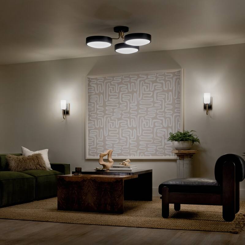 Kichler Lighting Sago 40 in. 3-Light Black and Champagne Bronze Integrated LED Semi-Flush Mount Light