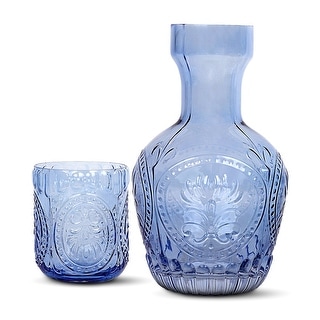 Elle Decor Bedside Night Water Carafe Glass Pitcher and Cup - 30 Oz