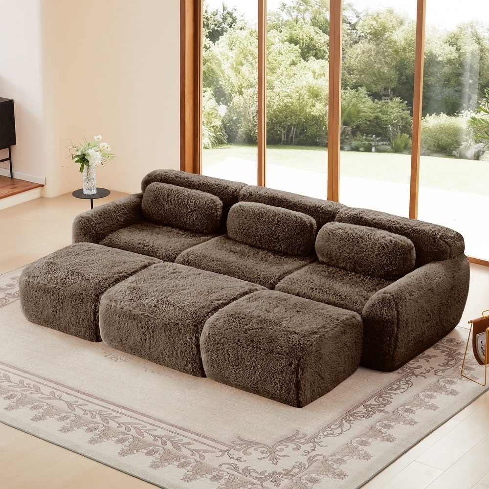 Anmytek 3-Seater Modular Sectional Sofa Soft Plush Fabric Movable Ottoman Non-Slip Base No Assembly
