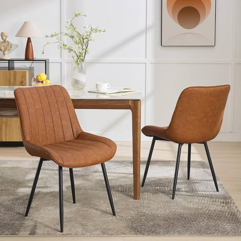 Upholstered Dining Chairs Set of 2, Modern Faux Leather Kitchen Chair with Padded Seat
