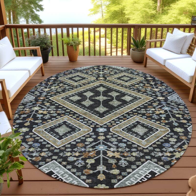 Machine Washable Indoor/ Outdoor Boho Milli Chantille Rug - Black - 8' x 8'