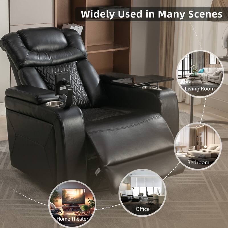 270° Swivel PU Leather Power Recliner with Phone Holder, Cup Holder, USB Port Home Theater Recliner for Living Room