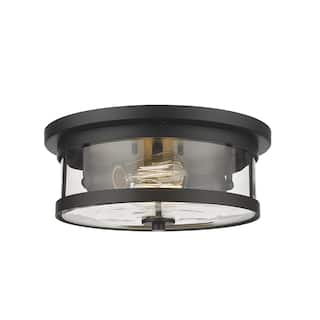 2-Light Black Flush Mount With A Clear Glass Shade